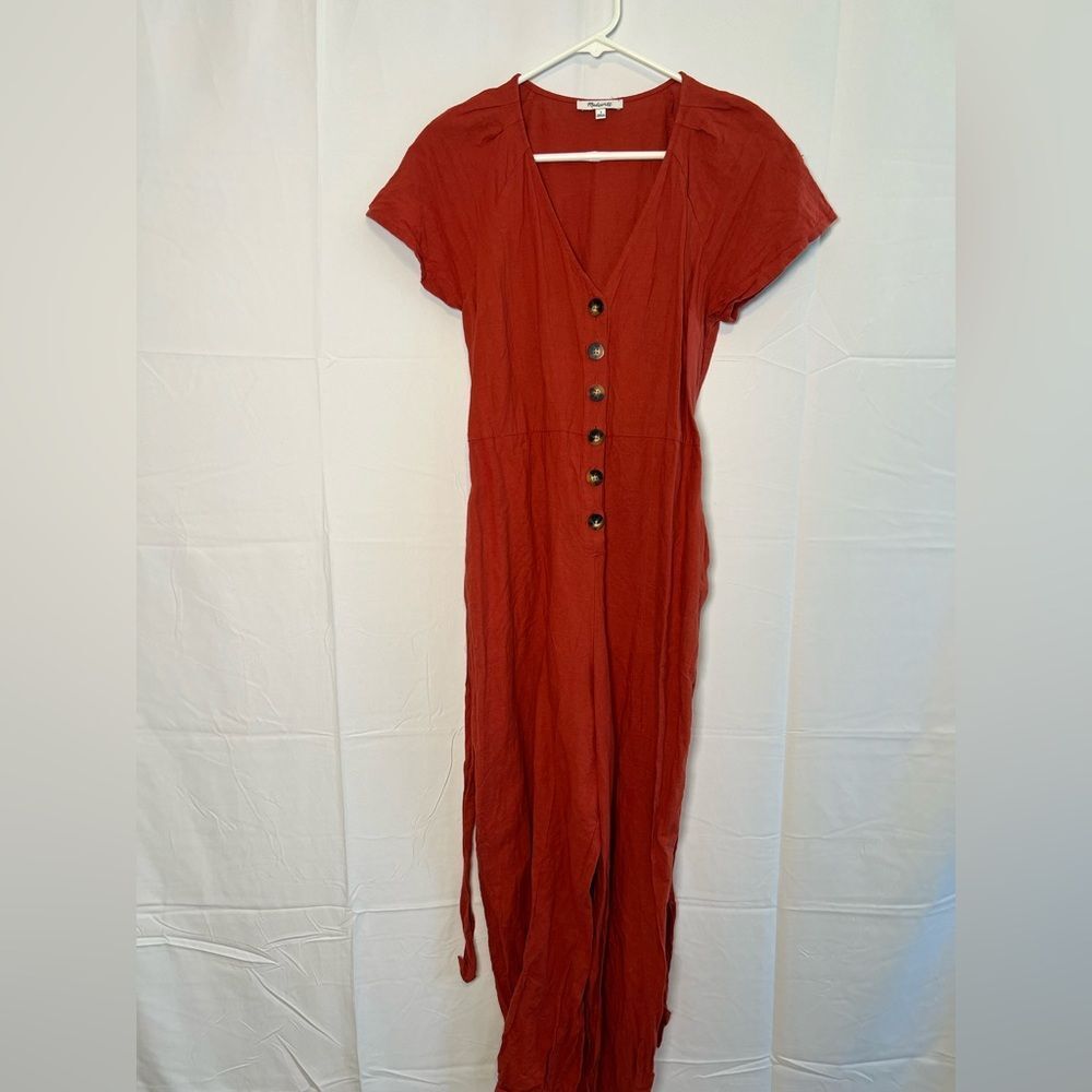 Madewell Rust Button-Front Cotton/Linen Jumpsuit … - image 4